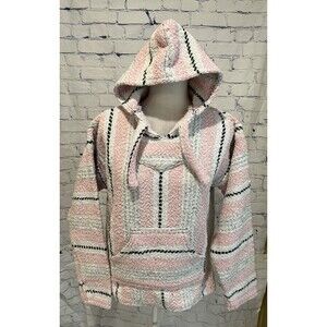 Earth Ragz Authentic Mexican Baja, Pink Black & White HTF Colors Warm Hooded M